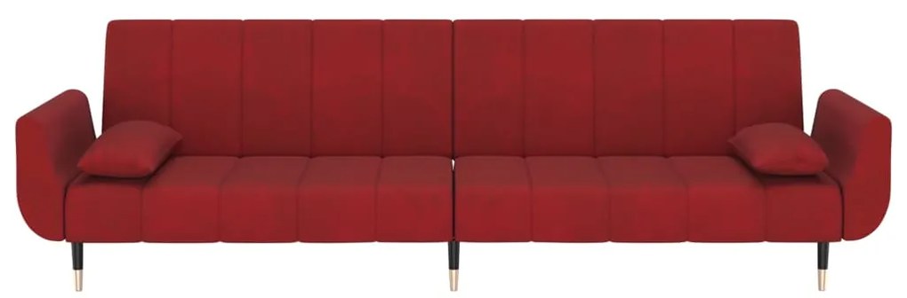 Canapea extensibila cu 2 locuri, 2 perne, rosu vin, catifea Bordo, Fara scaunel pentru picioare Fara scaunel pentru picioare