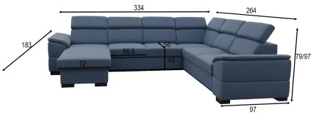 Colțar extensibil universal în U cu spațiu de depozitare GRANADA, albastru