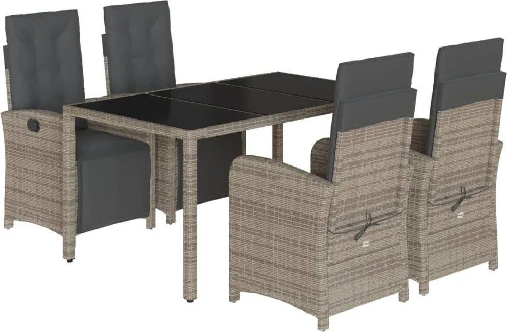 vidaXL Set mobilier de grădină cu perne, 5 piese, gri, poliratan