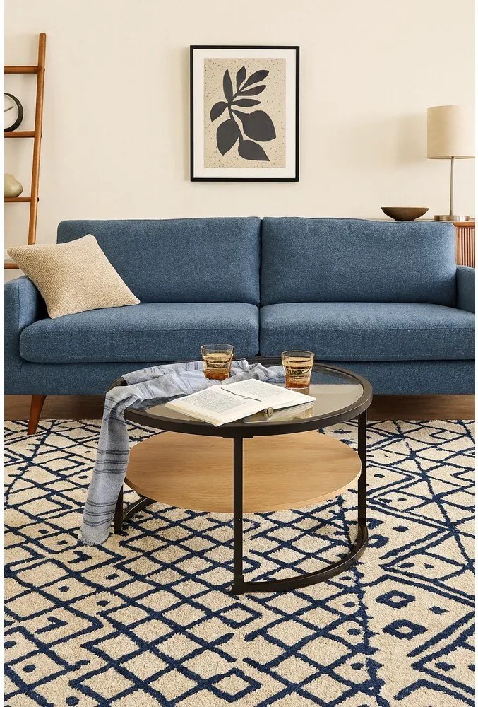 Măsuță de cafea neagră/în culoare naturală rotundă cu aspect de lemn de stejar ø 68 cm Zanu – Bonami Essentials