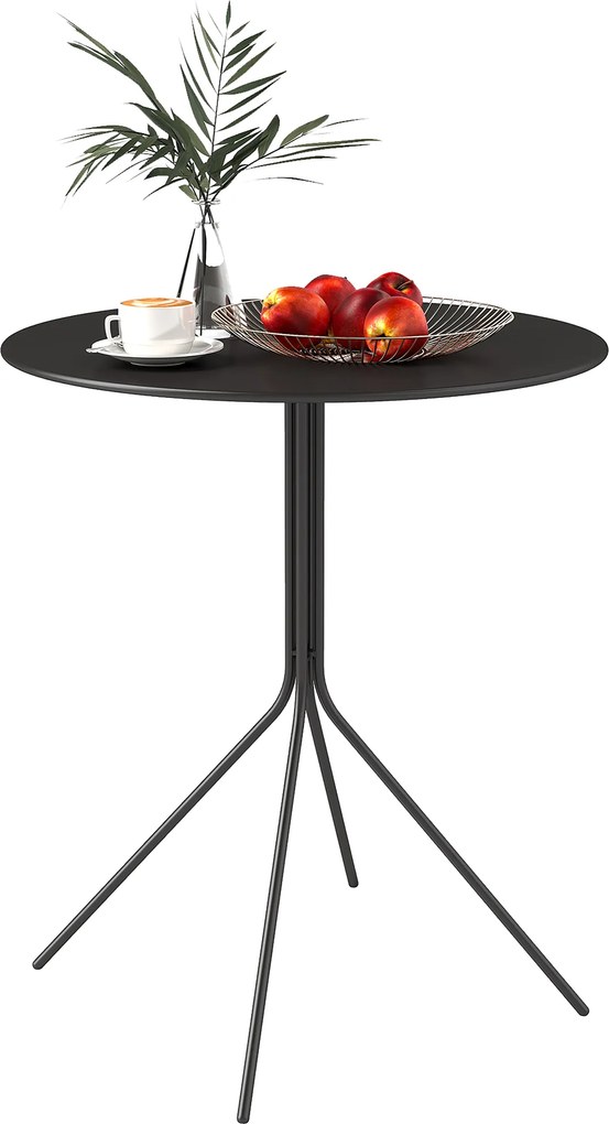 Outsunny Masă de grădină Ø60 x 71 cm, Masă pentru balcon din oțel rezistentă la intemperii, Masă auxiliară rotundă cu tampoane pentru picioare Negru | Aosom Romania