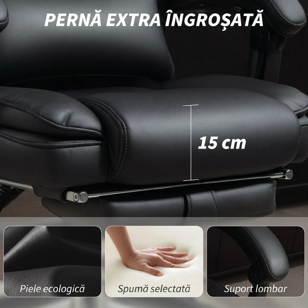 HOMCOM Scaun de Birou din Piele PU cu Suport pentru Picioare, Tetieră și Suport Lombar | Aosom Romania