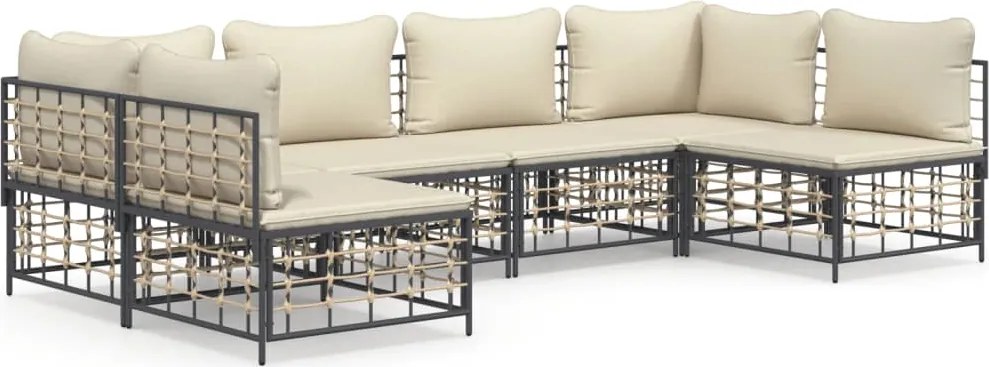 vidaXL Set șezlonguri de grădină 6 piese cu perne, antracit, poliratan