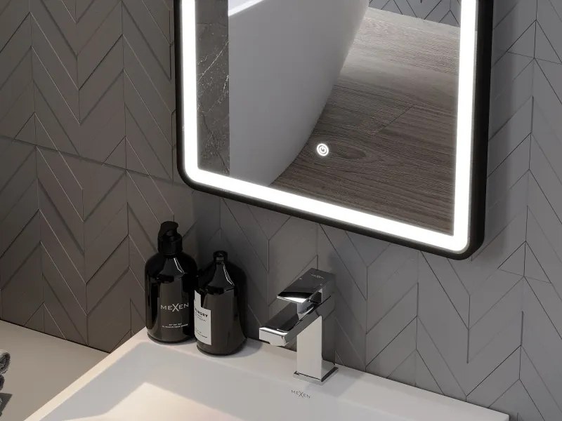 Mexen Coro oglindă de baie iluminată 45 x 120 cm, LED 6000K, anti-aburire, ramă neagră - 9817-045-120-611-70
