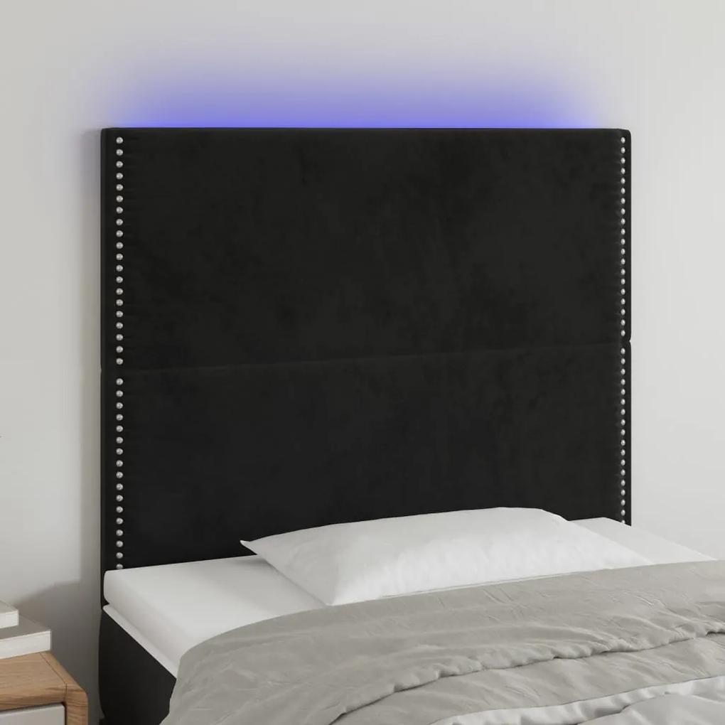 3122316 vidaXL Tăblie de pat cu LED, negru, 80x5x118/128 cm, catifea
