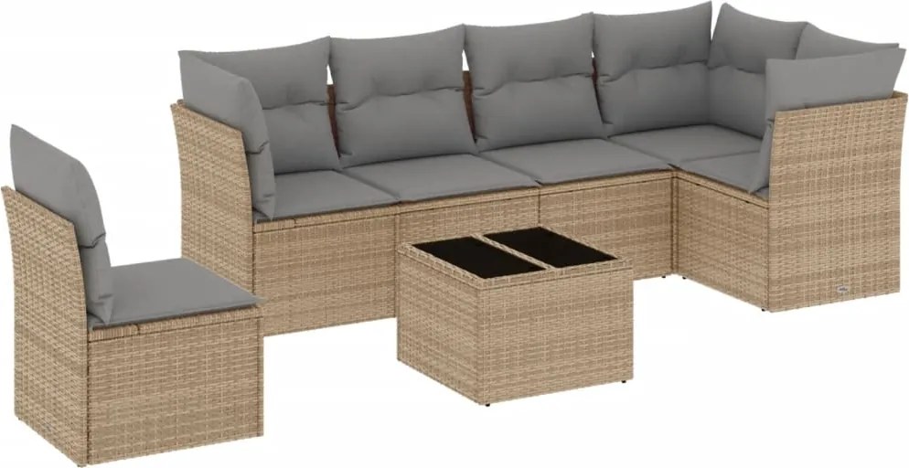 vidaXL Set canapele de grădină, 7 piese, cu perne, bej, poliratan
