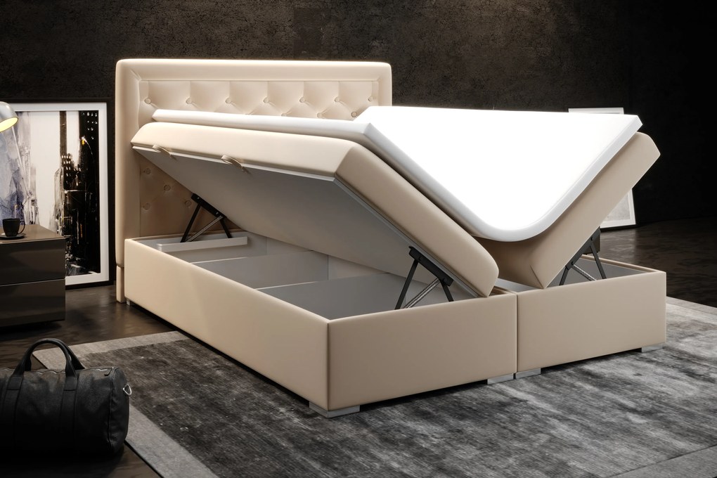 Pat matrimonial Boxspring 180 cm Gllamy (bej) (cu sp. depozitare). 1020295