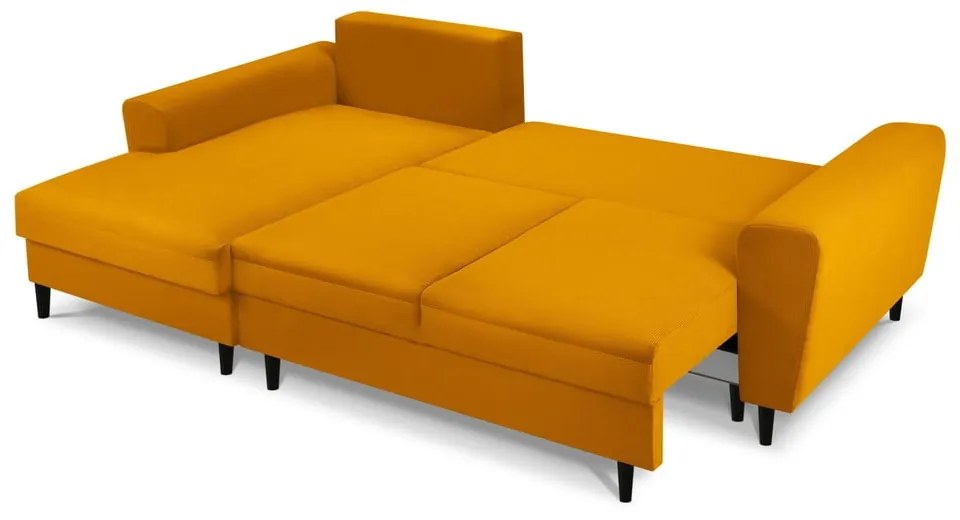 Colțar galben muștar extensibil, cu spațiu de depozitare cu tapițerie din catifea reiată (cu colț pe partea stângă, cu șezlong) Kyoto – Cosmopolitan Design