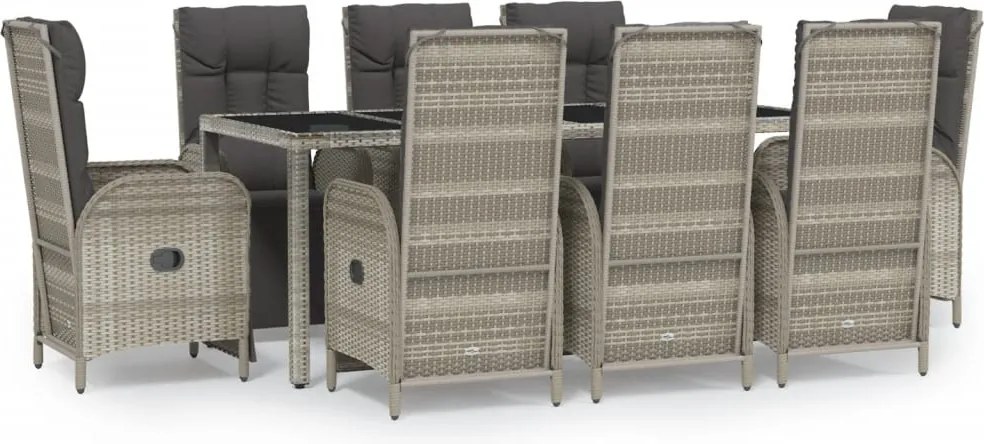 vidaXL Set mobilier grădină cu perne, 9 piese, gri, poliratan