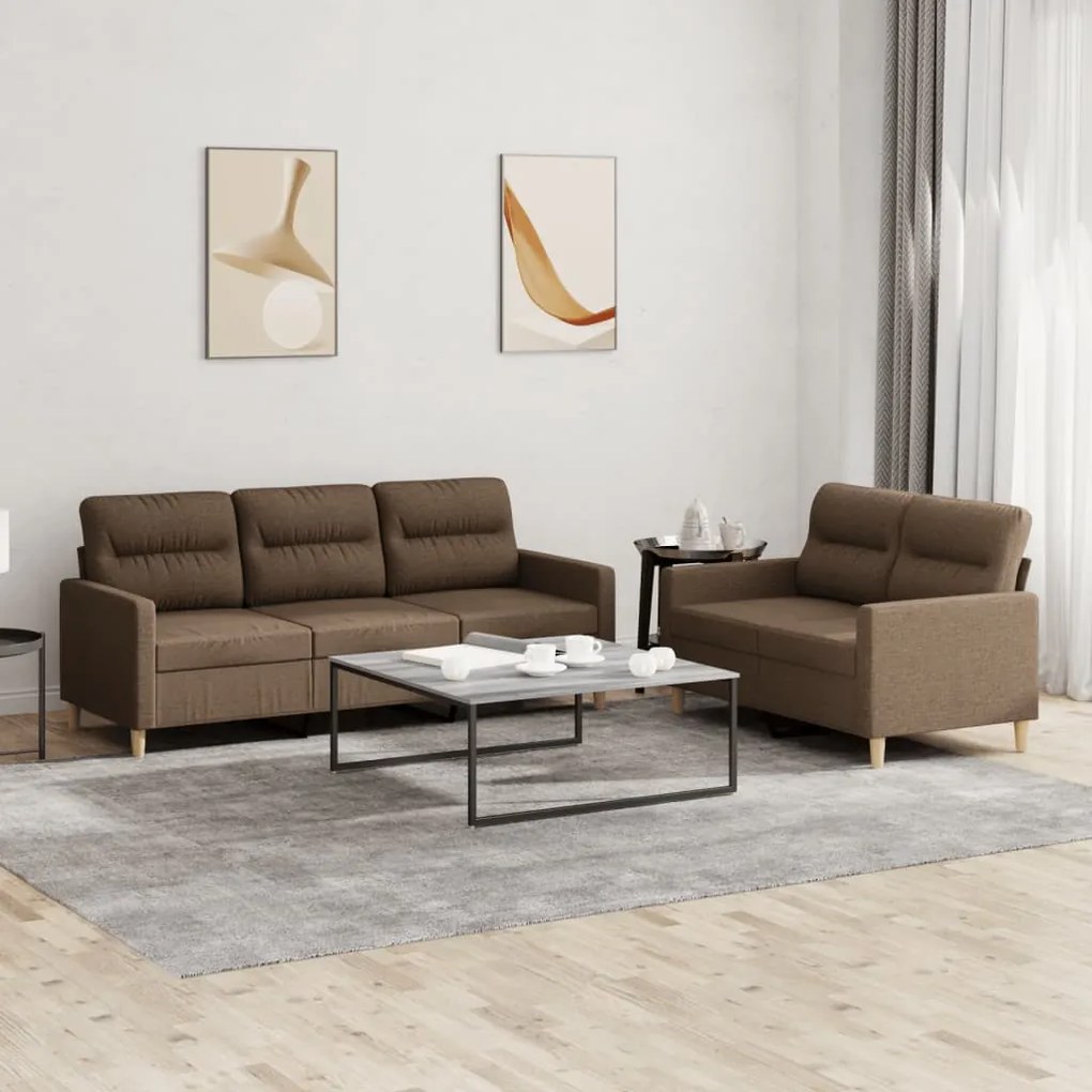 vidaXL Set de canapele cu perne, 2 piese, maro, textil