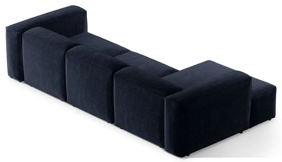 Colțar albastru închis cu tapițerie din catifea reiată (cu colț pe partea stângă/cu șezlong) Bergamo – Cosmopolitan Design