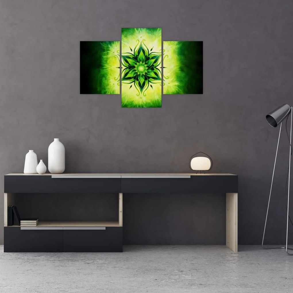 Tablou - Mandala de flori, fundal verde (90x60 cm)