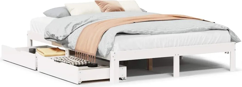vidaXL Cadru pat cu sertare, 140x200 cm, alb, lemn masiv pin