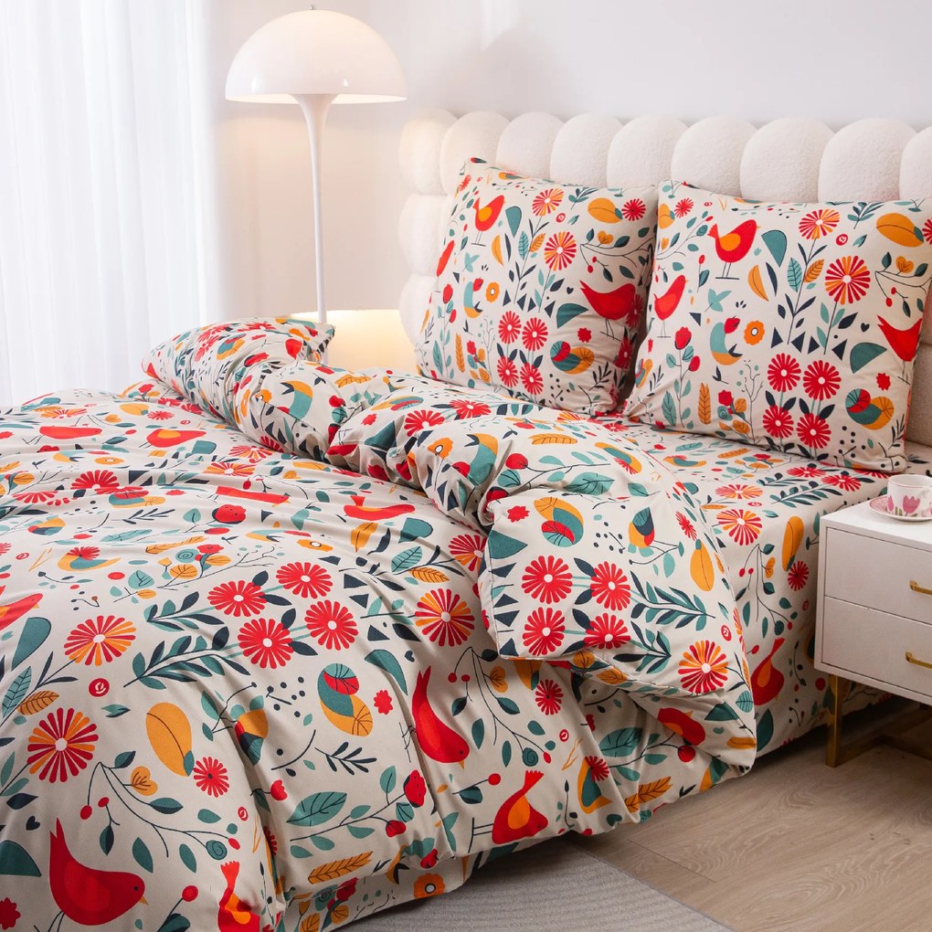 Lenjerie de pat din microfibra RETRO PASARE colorata Dimensiune lenjerie de pat: 70 x 90 cm | 140 x 220 cm