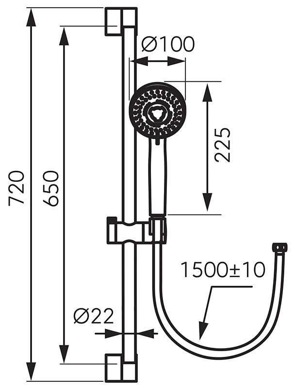 Set de dus, Ferro, Horn, cu para de dus 3S, bara 65cm, cu suport para si furtun 150cm, negru mat