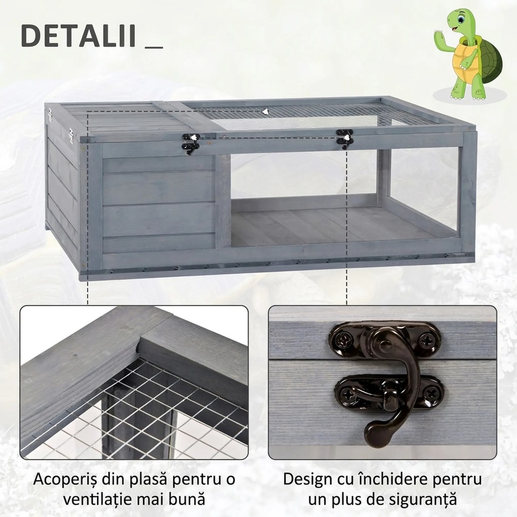 PawHut Căsuță Țestoase cu Panou Rabatabil și 2 Spații, Lemn și Oțel, 91x60,5x32 cm, Maro Deschis | Aosom Romania