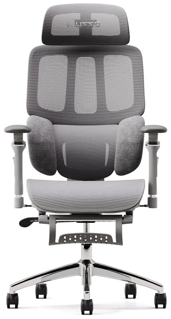 Scaun ergonomic MUSSO H80 PRO, șezut translatabil, cotiere 6D, suport lombar dinamic, spătar reglabil înălțime, tetieră 3D, suport picioare, mecanism multifunctional inclinare/blocare, pivotant, Mesh, Gri