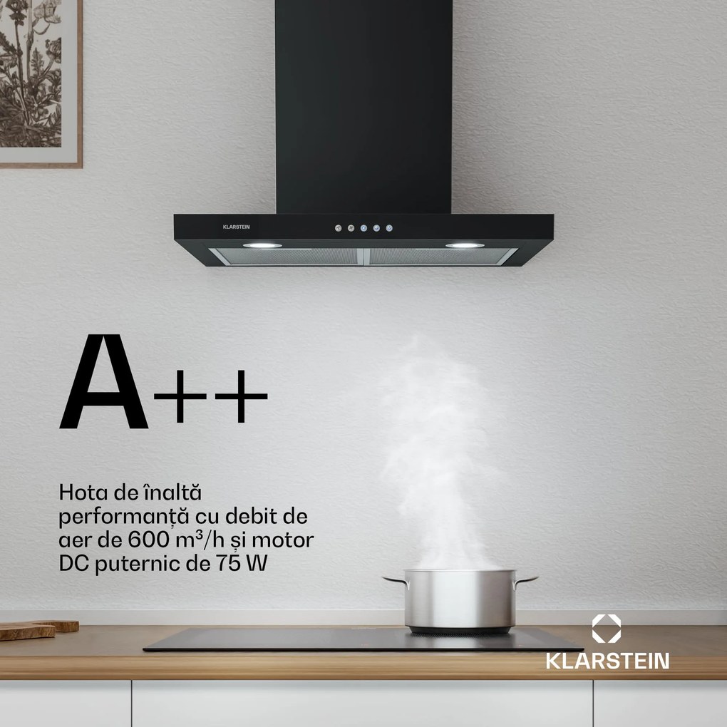 Klarstein Limelight, hotă, 60 cm, hota de perete, 600 m³ / h, neagră