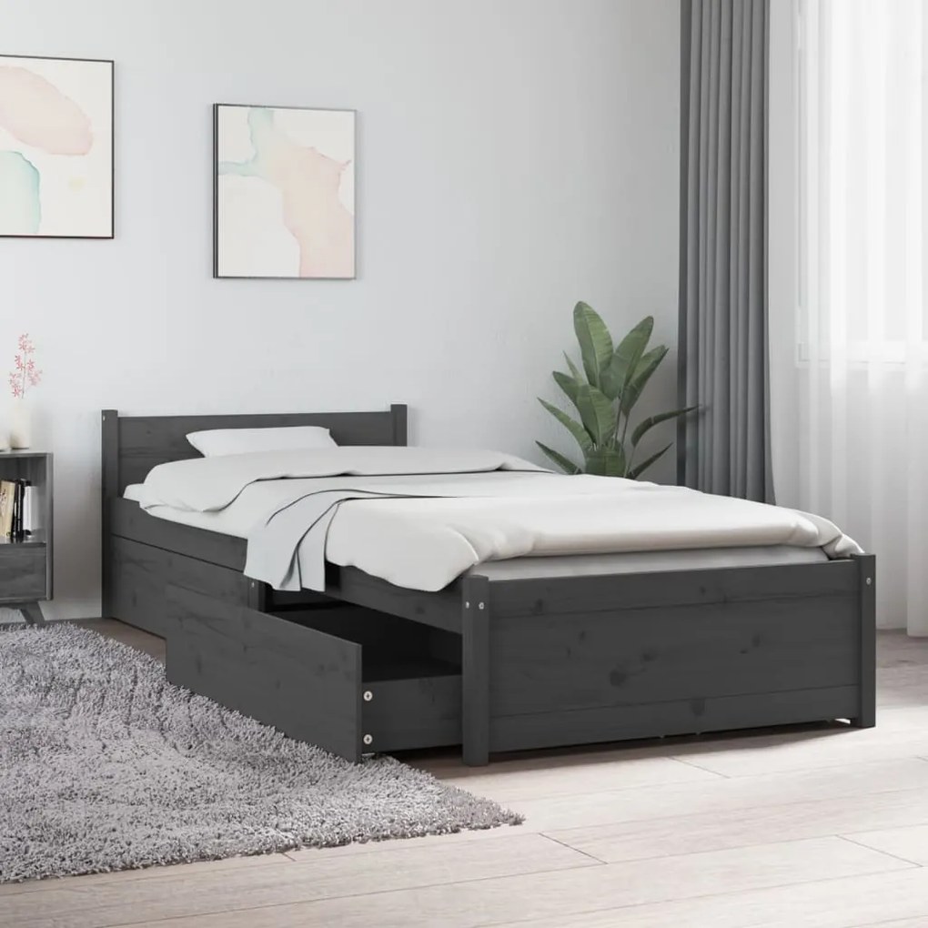 3103475 vidaXL Cadru de pat cu sertare, gri, 75x190 cm 2FT6 mic, single