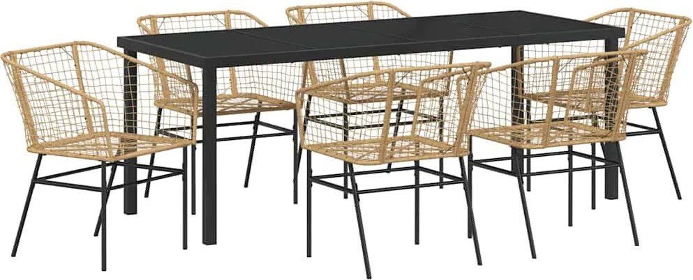 vidaXL Set de masă pentru grădină 7 pcs Maro poliratan