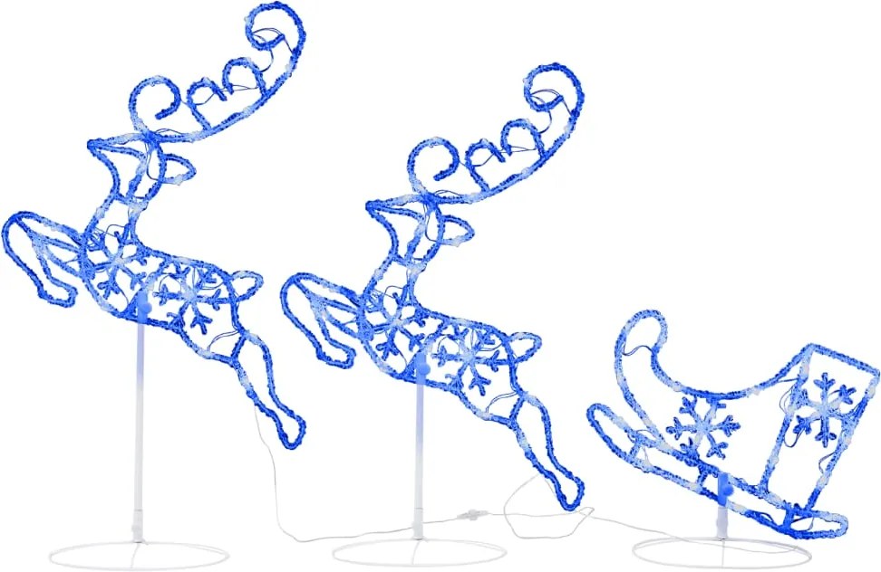 vidaXL Reni și sanie de Crăciun, albastru, 260x21x87 cm, acril