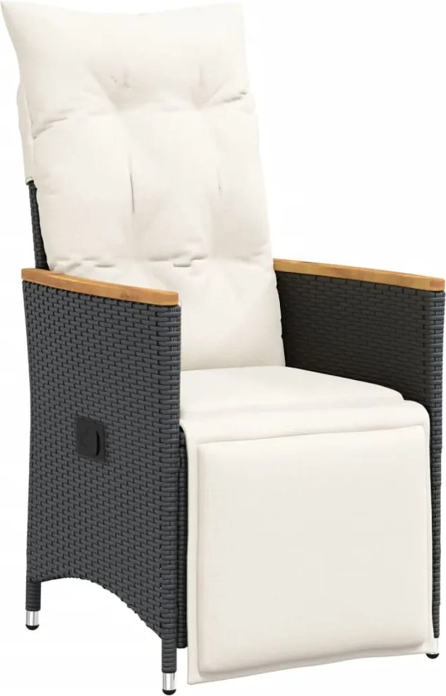 vidaXL Scaun de grădină rabatabil cu perne, negru, poliratan