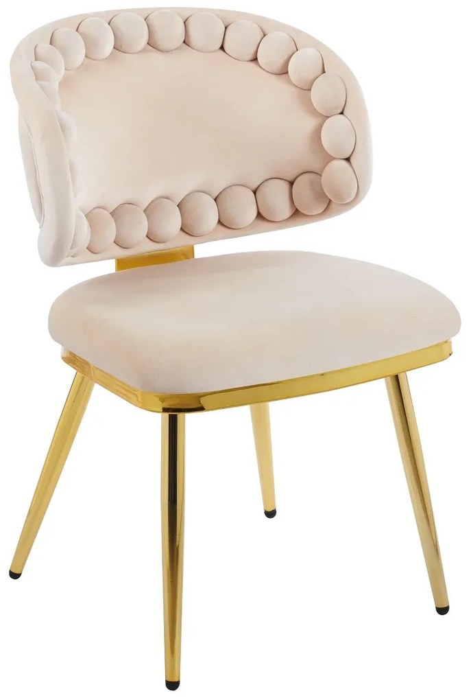 Scaun dining, picioare robuste din oțel cu finisaj auriu, tapiterie catifea, Bej