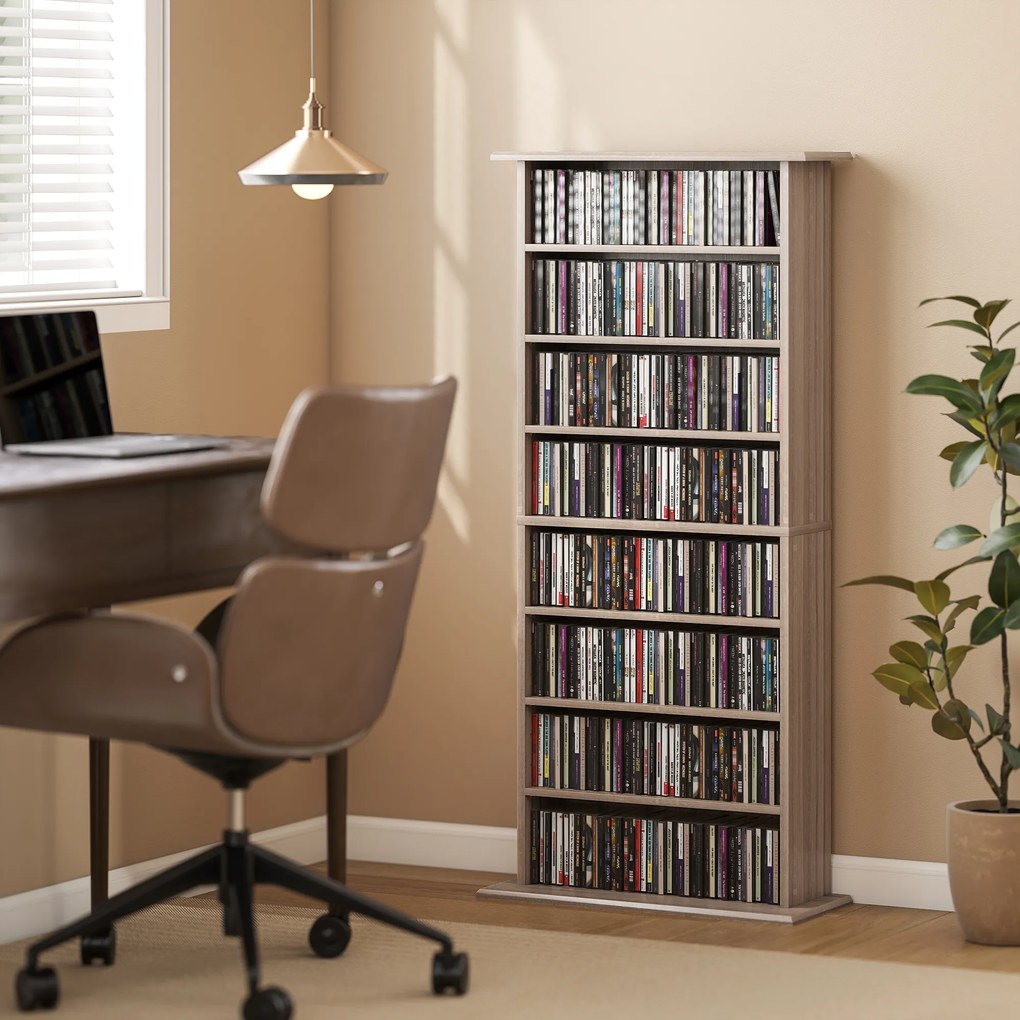 HOMCOM Raft pentru CD-uri cu 6 rafturi reglabile, capacitate 360 CD/185 DVD, 58 x 24 x 126,3 cm, culoare lemn | Aosom Romania