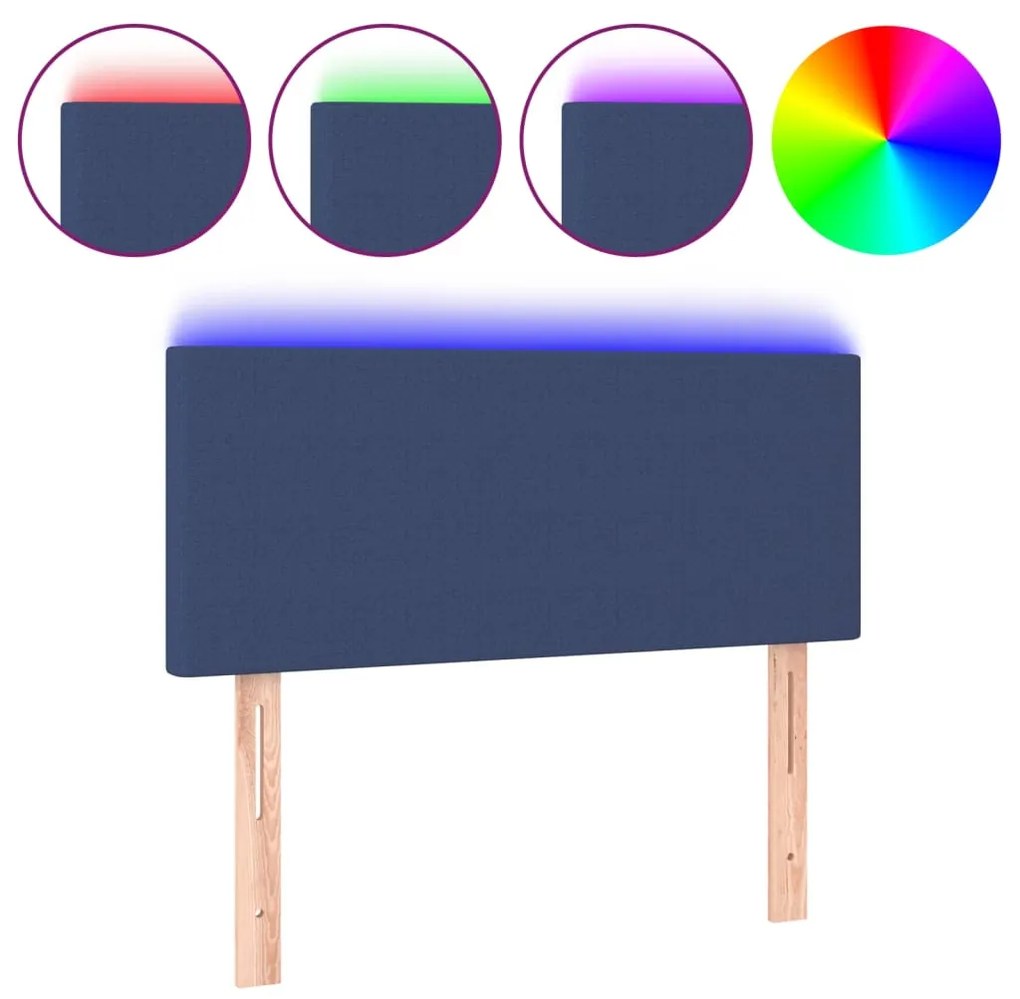 Tablie de pat cu LED, albastru, 90x5x78 88 cm, textil 1, Albastru, 90 x 5 x 78 88 cm