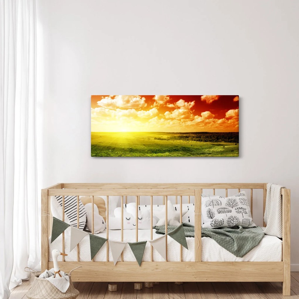 Tablou cu luncă cu soarele strălucitor (120x50 cm)