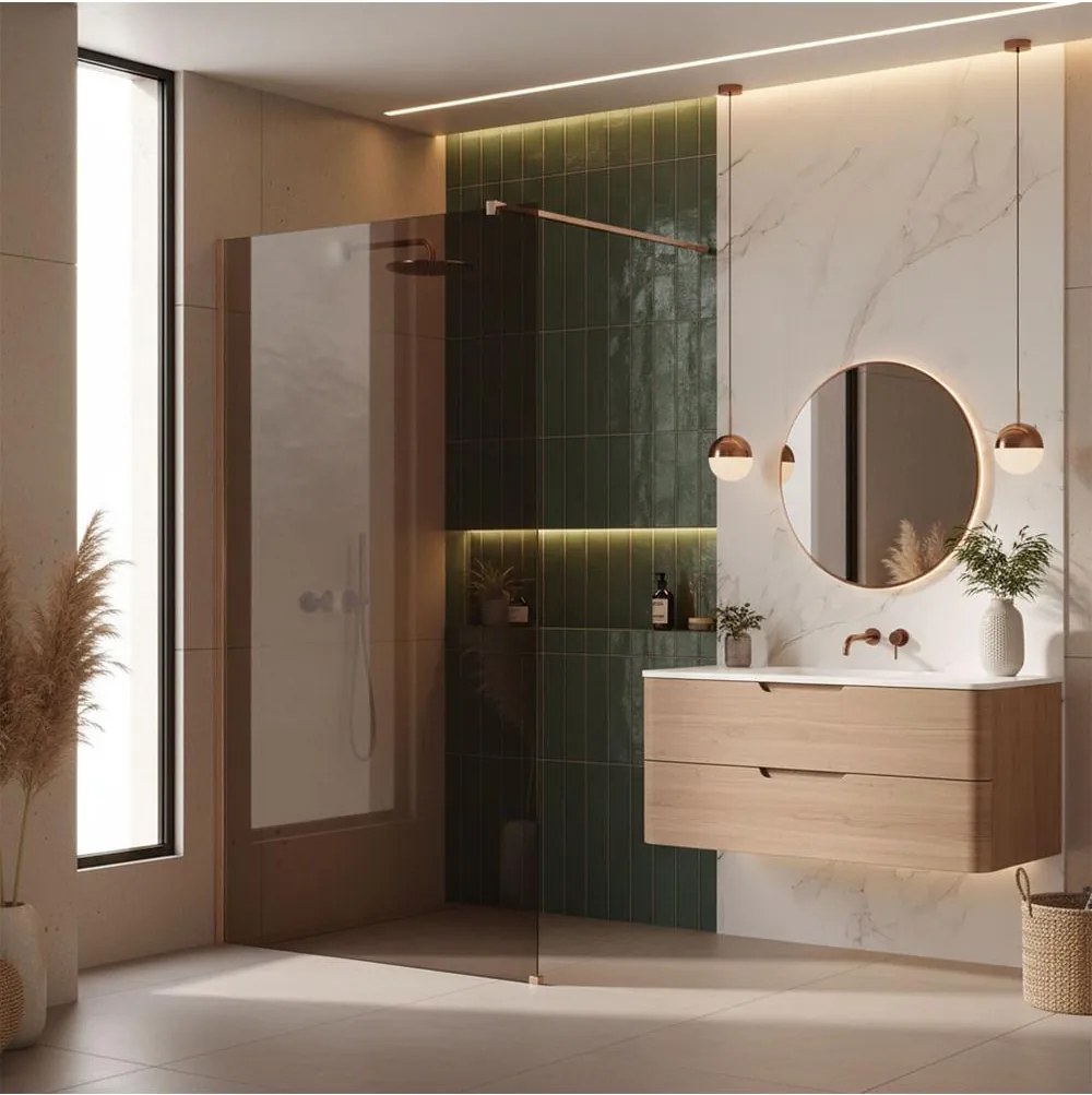 Paravan de dus fumuriu Rea Flexi Brown 100 cm cupru periat