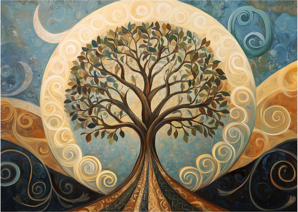 Tablou pe sticlă – Arborele vieții și spirale (70x50 cm)
