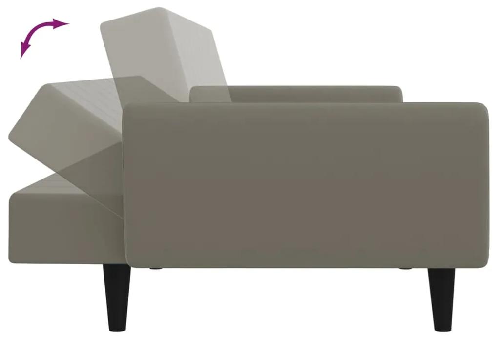 Canapea extensibila 2 locuri, cu taburet, gri deschis, catifea Gri deschis, Cu scaunel pentru picioare