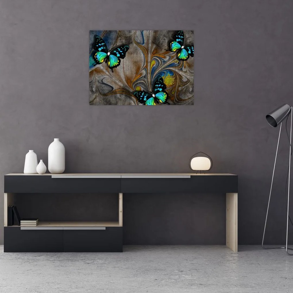 Tablou pe sticlă - Fluturi strălucitori în imagine (70x50 cm)
