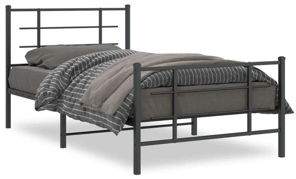 355573 vidaXL Cadru pat metalic cu tăblii de cap/picioare, negru, 100x190 cm