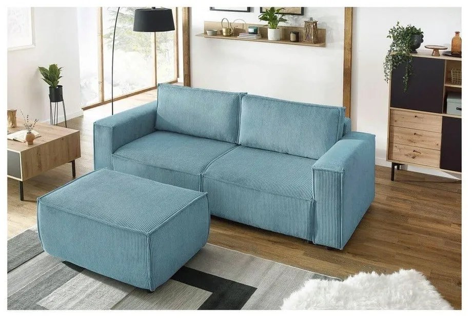 Taburet verde mentă cu tapițerie din catifea reiată Nihad – Bobochic Paris