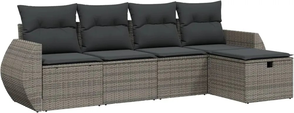 vidaXL Set canapea de grădină cu perne, 5 piese, gri, poliratan