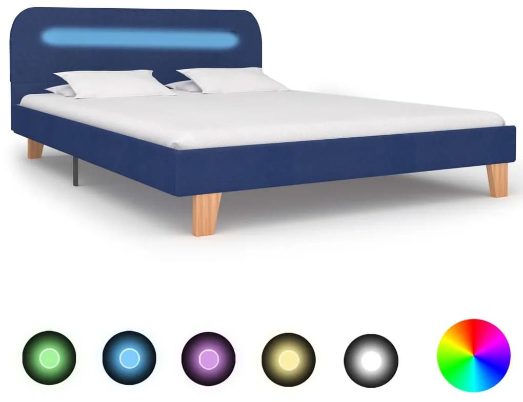 280903 vidaXL Cadru de pat cu LED-uri, albastru, 140x200 cm, material textil