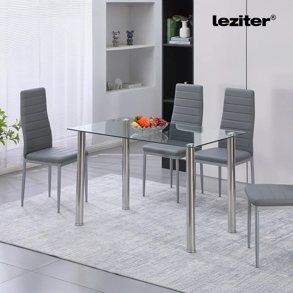 Masă de dining pătrată Berna 120 cm din sticlă transparentă