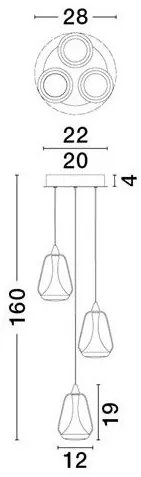 Lustra moderna cu 3 pendule LED, Metal, Sticla, Champaign, ALISH