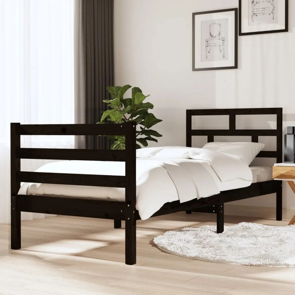 3101247 vidaXL Cadru de pat Small Single 2FT6, negru, 75x190 cm lemn masiv