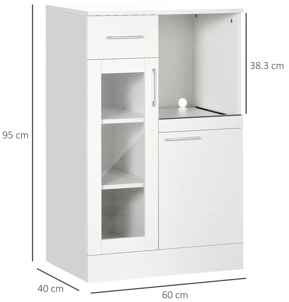 HOMCOM Dulapior cu Sertare și Dulap din Lemn și Sticlă Design Modern pentru Bucătărie sau Living 60x40x95cm Alb | Aosom Romania