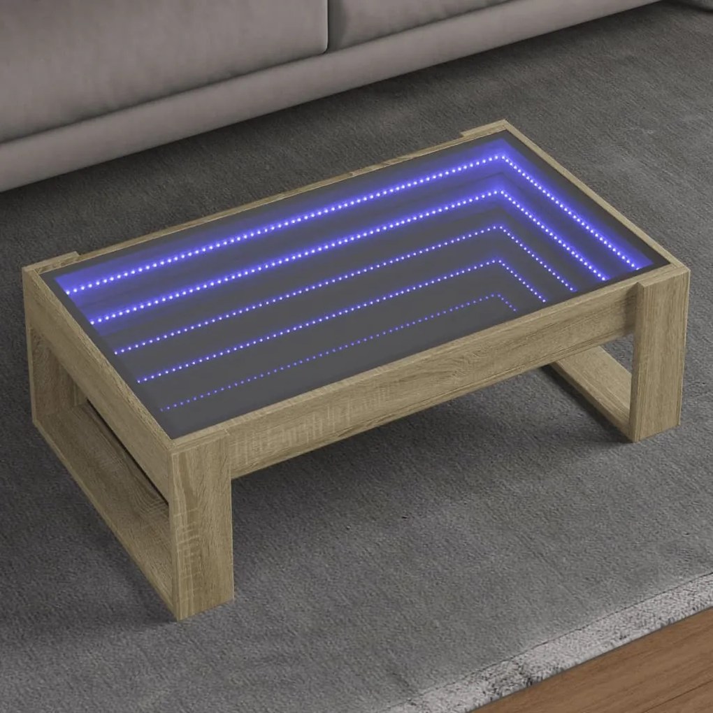 Masuta de cafea cu LED infinity, stejar sonoma, 90x53x30 cm