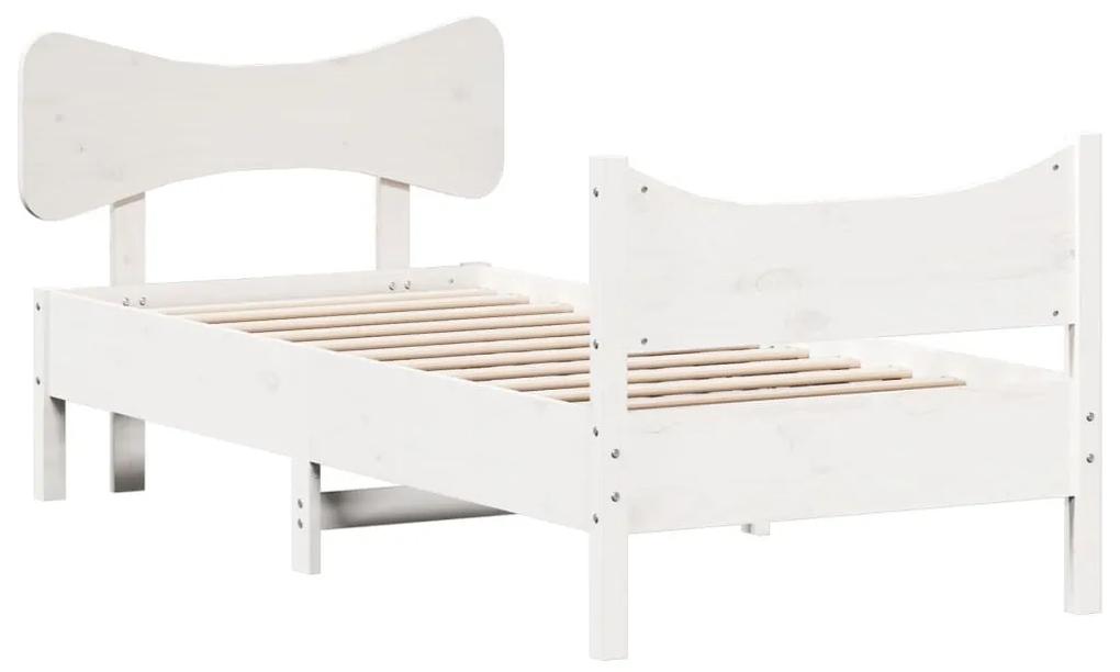 3216406 vidaXL Cadru de pat cu tăblie, alb, 75x190 cm, lemn masiv de pin