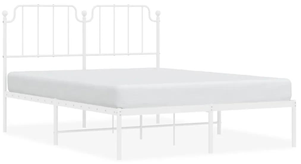 373936 vidaXL Cadru de pat metalic cu tăblie, alb, 140x190 cm