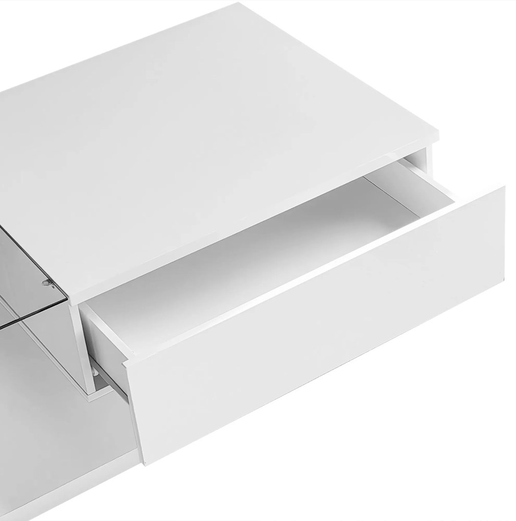 Măsuță de Cafea Modernă cu Raft din Sticlă și Efecte LED, 105x55x32,5 cm, Alb