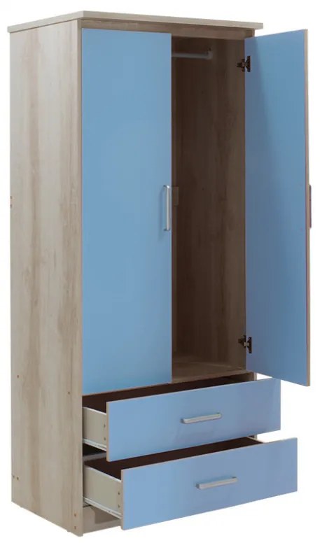 Dulap Copii Looney Cu 2 Uși Și Sertare Culoare Castillo-Albastru 81x57x183 cm