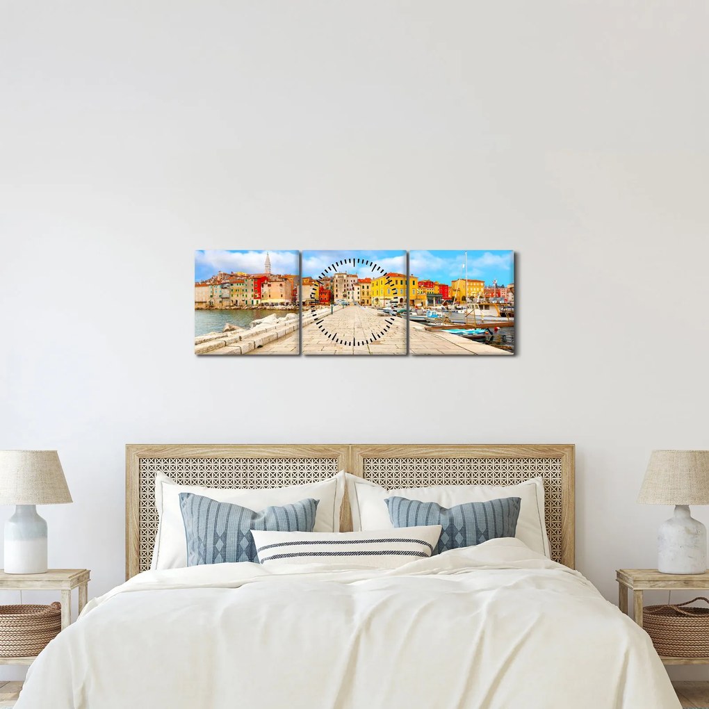 Tablou - Orașul Istrian vechi Poreč, Croația (cu ceas) (90x30 cm)