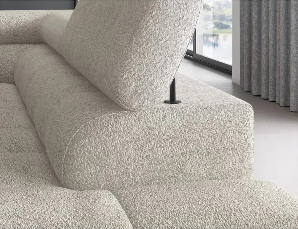 Colțar crem extensibil/cu spațiu de depozitare cu tapițerie din țesătură bouclé (cu colț pe partea dreaptă/în formă de ”L”) Ferucce – ELTAP