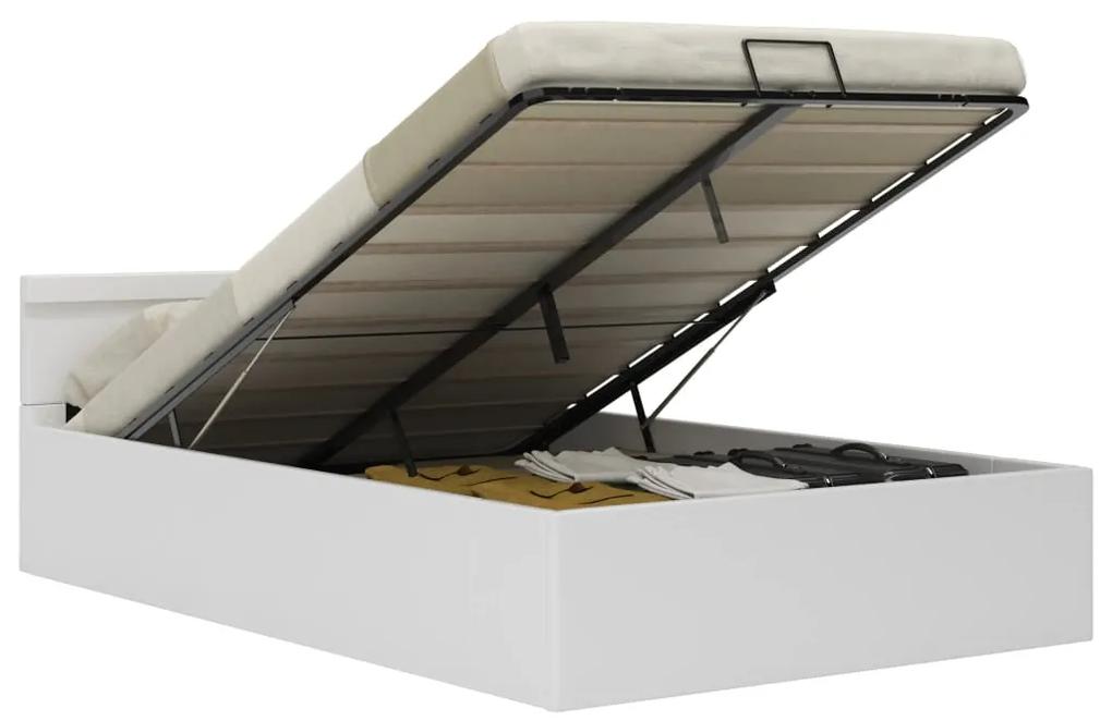 285548 vidaXL Cadru pat hidraulic cu ladă LED alb 120x200 cm piele ecologică